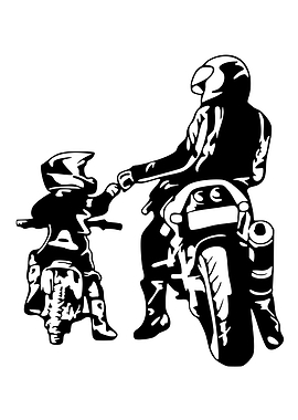 Father and Child Motorcycling Silhouette