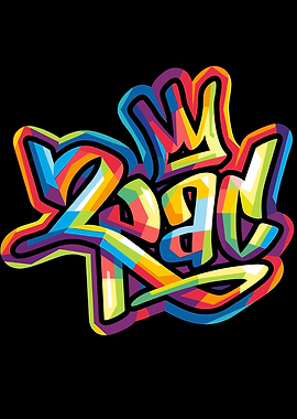 King 2Pac Colorful Graffiti Art on Black Background