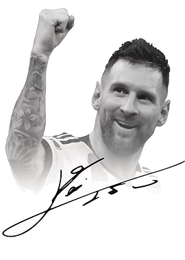 Lionel Messi Portrait with Signature