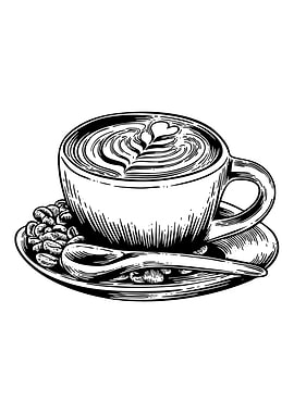 Coffee Cup Sketch with Beans