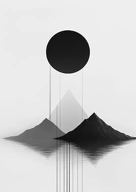 Minimalist Mountain Landscape with Black Sun