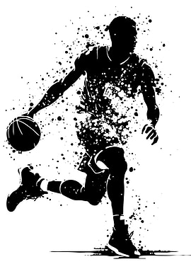 Basketball Player Silhouette with Splatter Effect