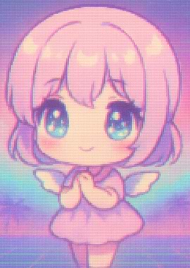 Chibi Angel with Vaporwave Background