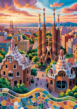 Barcelona Cityscape with Sagrada Familia