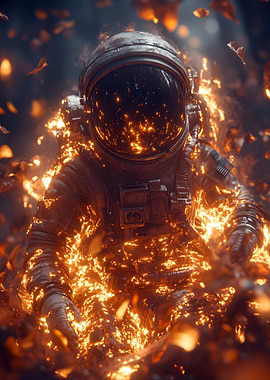 Astronaut engulfed in flames