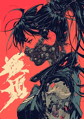 Cyberpunk Girl with Mask Digital Art