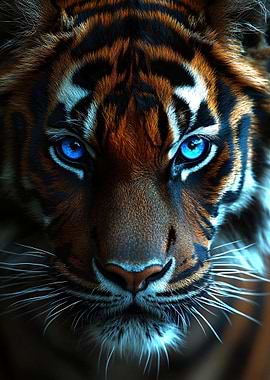 Tiger Portrait with Intense Blue Eyes