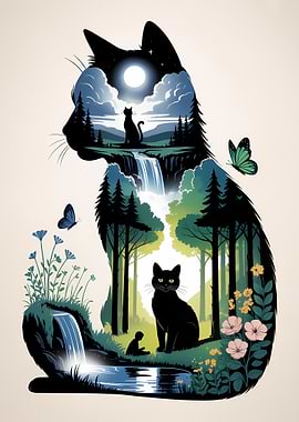 Cat Silhouette Nature Landscape