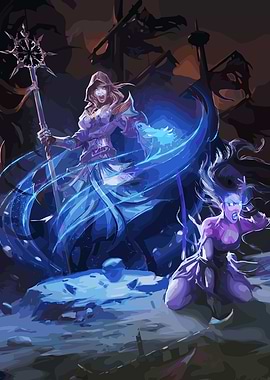 Fantasy Battle Scene with Two Mages