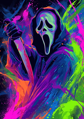 Ghostface with Knife Neon Art