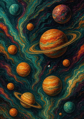 Colorful Planets in Space