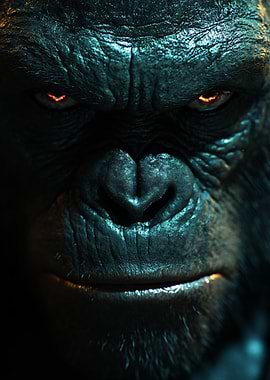 Intense Gorilla Face Close-Up with Glowing Eyes