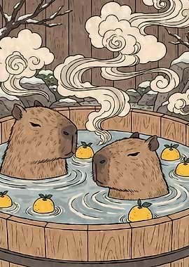 Capybaras in Onsen with Citrus