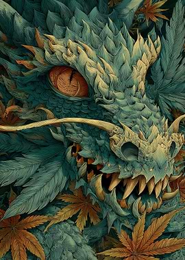 Dragon with Cannabis Leaves