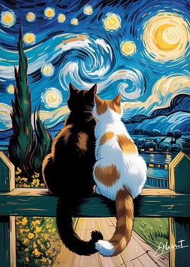 Cats Starry Night Homage