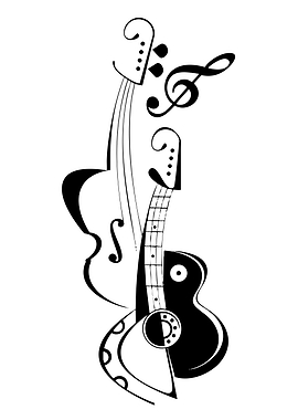 Musical Instruments Black and White Art