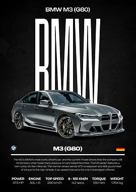 BMW M3 (G80) Car Poster