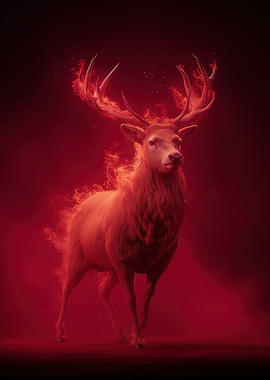 Fiery Stag in Red Hues