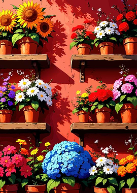 Flower Pots on Shelves