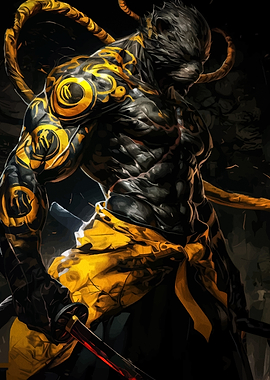 Muscular Warrior with Tattoos and Katana