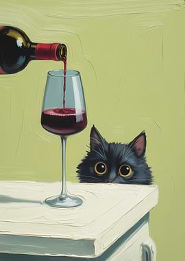 Cat watching wine being poured