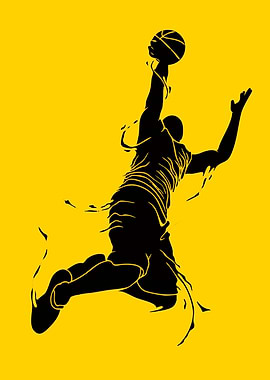 Basketball Player Silhouette on Yellow Background