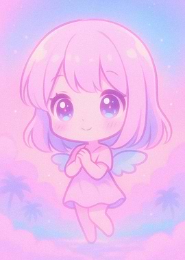 Cute Angel Chibi in Pastel Sky