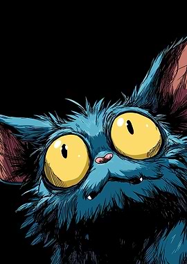 Cartoon Blue Cat with Yellow Eyes