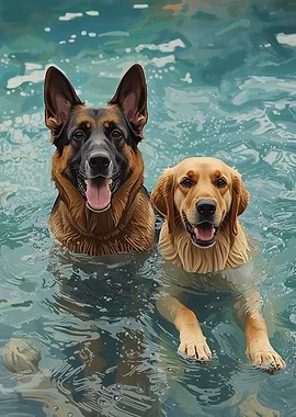 Dogs Swimming Together