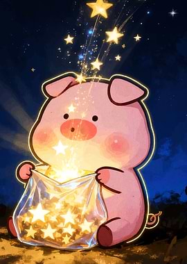 Cute Pig with Bag of Stars