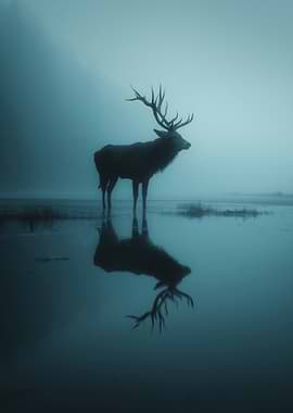Elk in Misty Waters