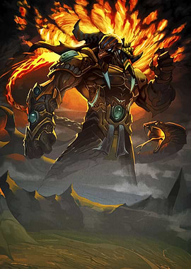 Serpent God Warrior with Fiery Aura