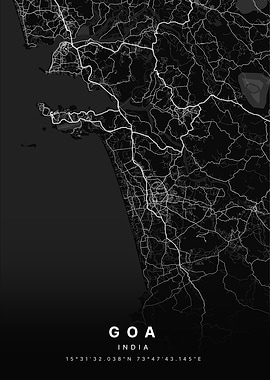 Goa India Black and White Map