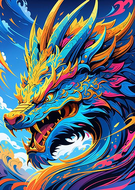 Colorful Dragon Head Illustration