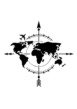 World Map Compass Travel Icon