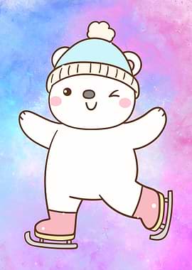 Cute Polar Bear Ice Skating Cartoon