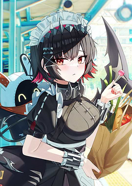 Anime Maid with Groceries and Lollipop