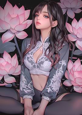 Woman with Lotus Flowers Digital Art