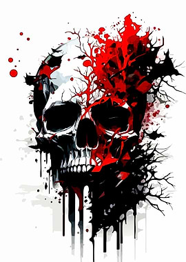 Skull with Red and Black Ink