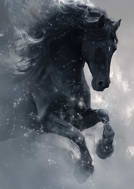 Majestic Black Horse in Motion