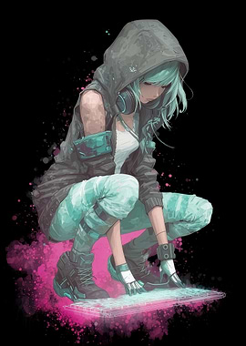 Cyberpunk Girl with Keyboard
