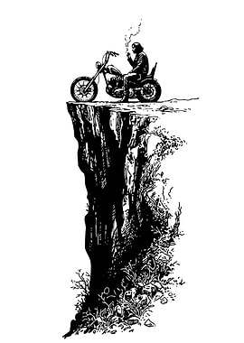 Motorcycle on Cliff Edge Illustration