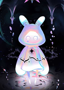 Iridescent Hooded Figure in Dark Setting