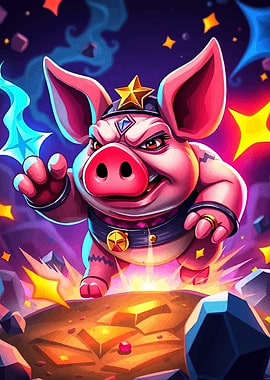 Cartoon Pig Warrior with Star