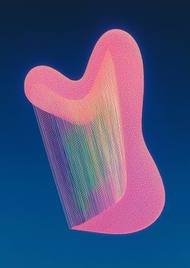 Abstract Pink Harp on Blue Background