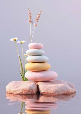 Pastel Stone Stack with Daisies