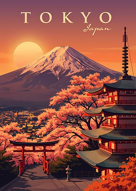 Tokyo Japan Vintage Travel Poster