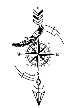Eagle Compass Arrow Black and White