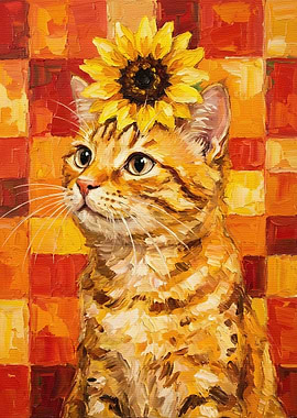 Cat with Sunflower Hat