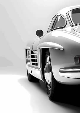 Silver Classic Car on White Background